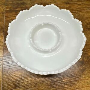 Fenton White Milk Glass Hobnail Chip Dip Snack Bowl Hobnail Heavy Sawtooth Edge